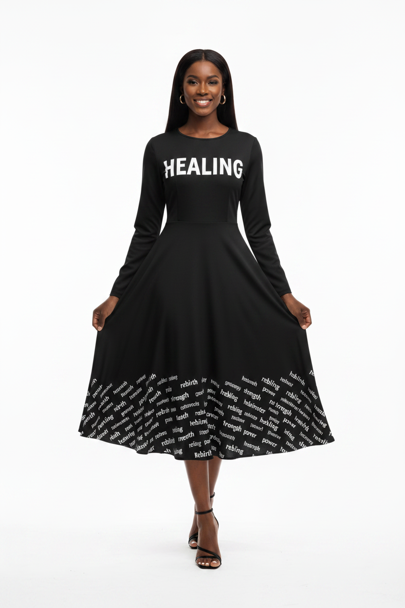Black HEALING Dress - Fixed Print & Curvy