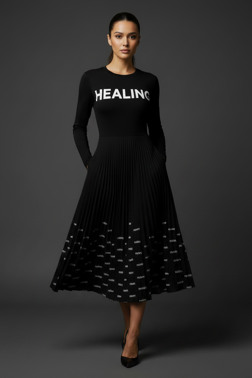 Black Healing Midi Dress - Hands in Pockets