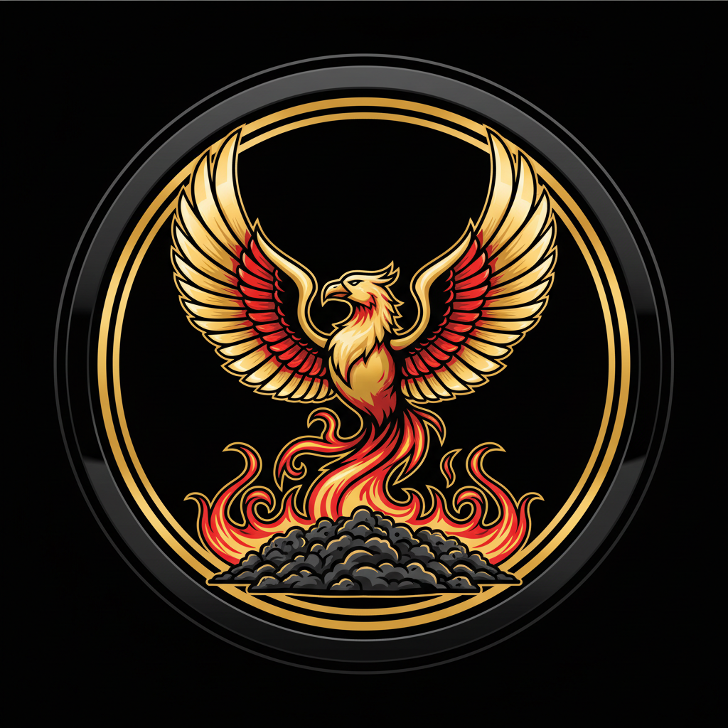 Rebirth Logo — Phoenix Rising Above Ashes