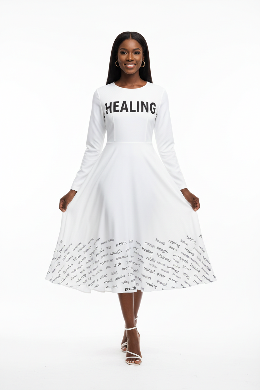 White HEALING Dress - Front Angle